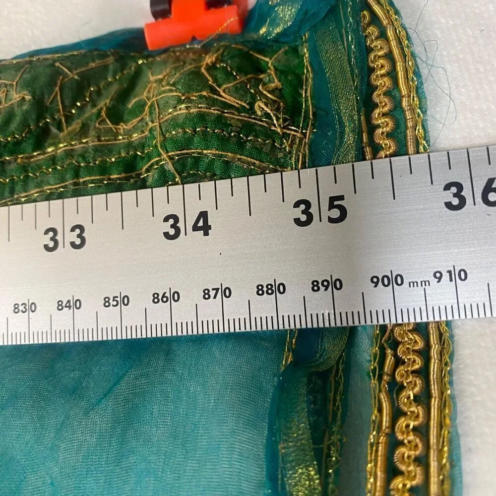 Indian Dupatta Chunni Mint Green Sheer Net Gold Zari Embroidery Scarf Shawl